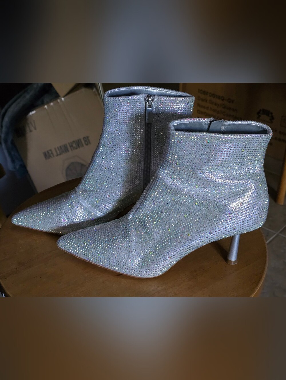 Used, But GREAT Condition, Sz 7.5 Silver Bling Ankle Boots! - Picture 2 of 4